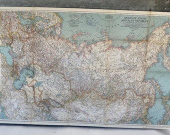 Old Map of U.S.S.R. , 1944 Large Wall Map of Russia, National Geographic Society