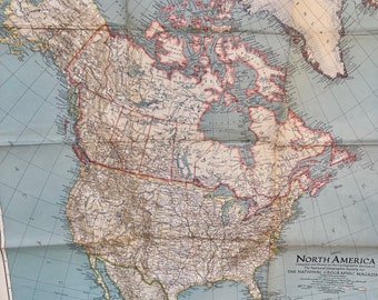 Map of North America, Vintage, Large Wall Map, 1942