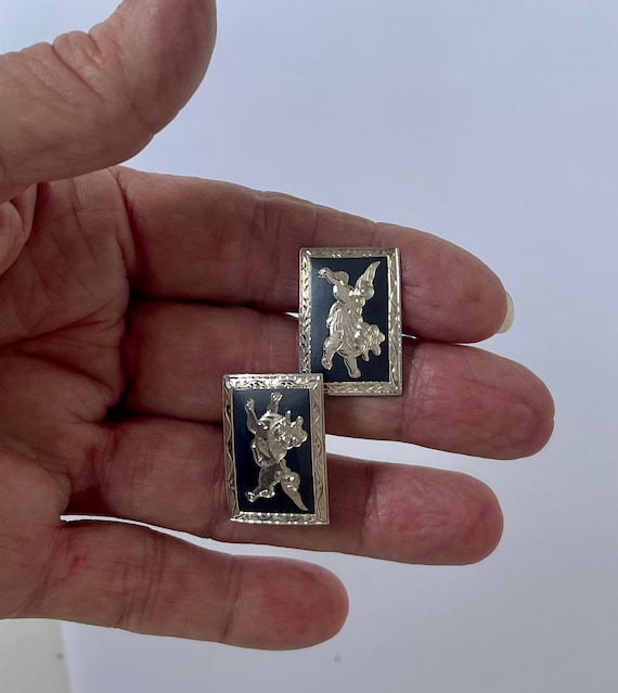 Sterling Silver Cuff Links, Vintage Niello Lion C… - image 5