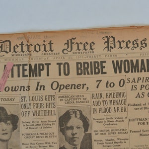 1927 Newspaper, The Detroit Free Press, Authentic Antique Paper, April 21, 1927 image 2