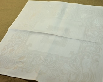 Damask Napkins, Set of 7 White Cloth Napkins, Occupied Japan, Vintage Linens