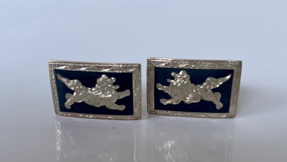Sterling Silver Cuff Links, Vintage Niello Lion C… - image 2