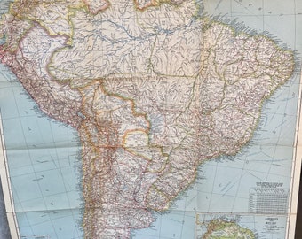 Huge Map of South America, Vintage, 1942 Map