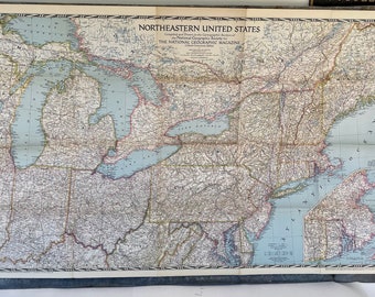 Old Map of Northeastern United States, Beautiful, Large Map of North East U.S., 1945