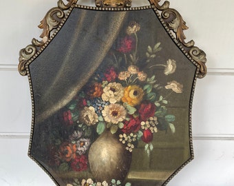 Unique Still Life Painting, Antique Oil on Board with Fabulous Frame