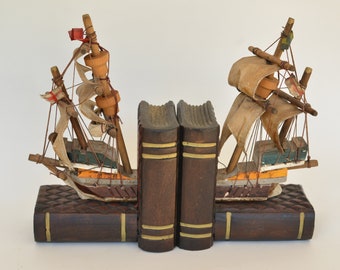 Ship Bookends, Nautical Decor, Vintage Sailing Ships