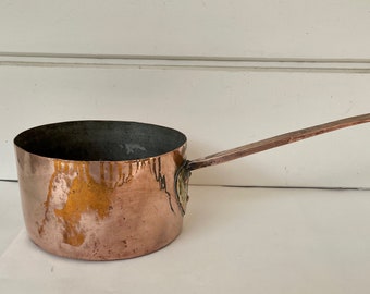 Antique Copper Pot, Long Handled Pan, English Copper,  Heart Shaped Handle Plate