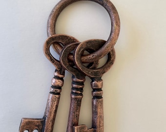 Copper Skeleton Keys, Antique Copper Set of Keys