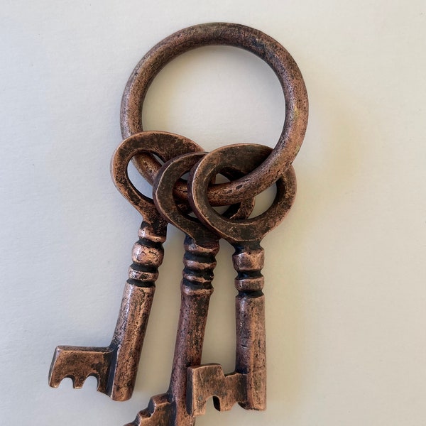 Copper Skeleton Keys, Antique Copper Set of Keys