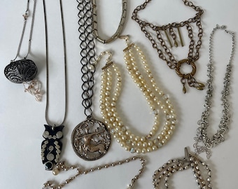 Vintage Jewelry Lot, 9 Chunky Necklaces / Pendants