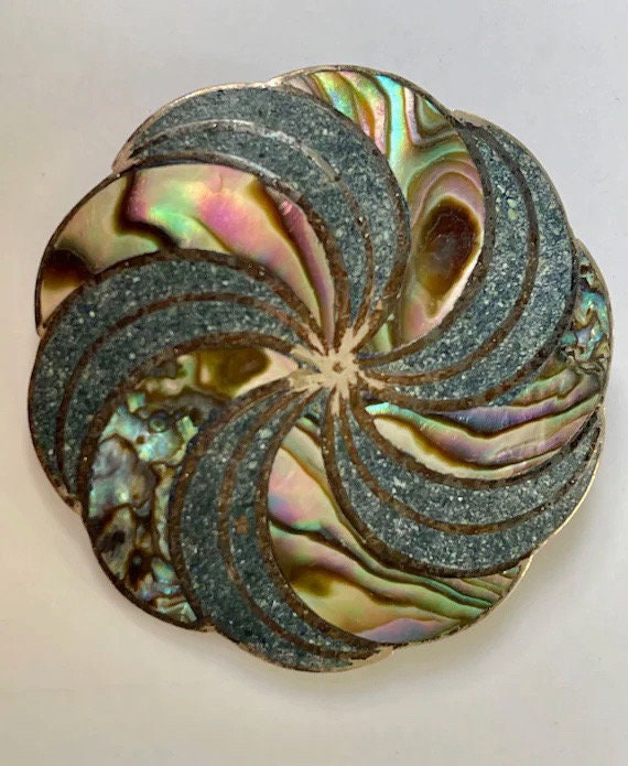 Garcia Mexican Sterling Brooch, Silver, Abalone, … - image 5