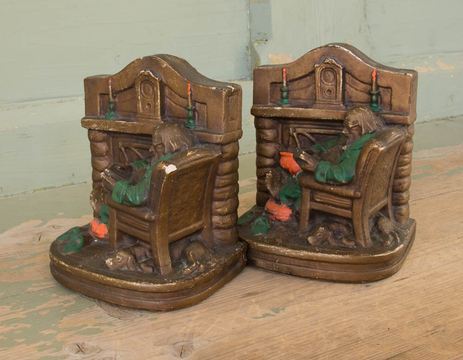 Bookends Chalk Ware Fireside Reading Vintage Book Ends Etsy