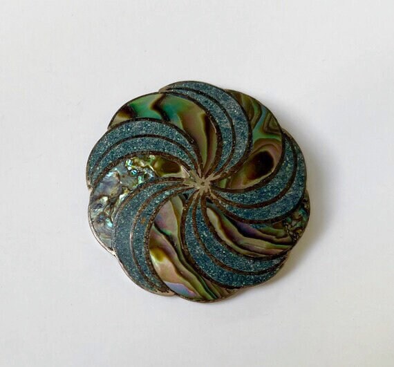 Garcia Mexican Sterling Brooch, Silver, Abalone, … - image 3