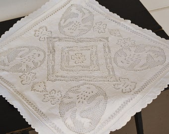 White Lace Pillow Cover, Drawn Thread, 18" Square, Pillowcase, Vintage Lace