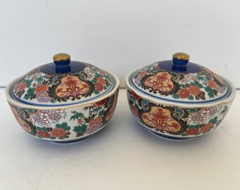Japanese Porcelain Jars, Containers, Trinket Boxes, Made in Japan, Vintage, Pair of Porcelain Containers