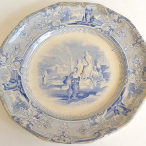 English Ironstone Blue and White Plate, Dinner Plate, T. Goodfellow, Colonna, 1800s imagem 1