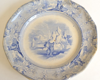 English Ironstone Blue and White Plate, Dinner Plate, T. Goodfellow, Colonna, 1800s