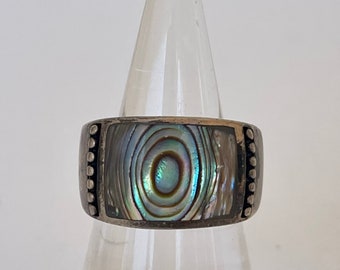 Sterling and Mother of Pearl Ring, Size 5.5 Abalone and Silver Ring