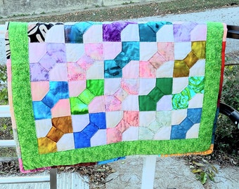 Colorful Hand Sewn Bow Tie Pattern Baby Quilt, Finished Size Measures 24.5"x25.5"