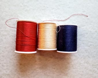 Partial Spools Sewing Thread, Red, Yellow, 3 Spools