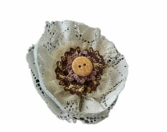 Lace and Button Flower, Paper Crafting Embellishments, Junk Journal Cover Embellishment, Lace Flower, Upcycled Lace, Handmade Flower