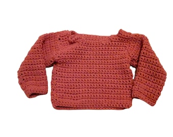 Pink Crochet Pull Over Baby Sweater, Size US 12 Month Baby Sweater, Pullover Baby Sweater, Ready to Ship, Baby Sweater, Pink Seeater