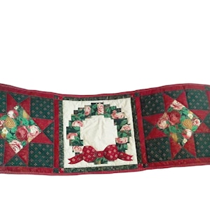 Hand Quilted Christmas Table Runner Measuring 36&quot;x12 1/2&quot;, Christmas Star, Table Runner, Christmas Wreath