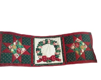 Hand Quilted Christmas Table Runner Measuring 36"x12 1/2", Christmas Star, Table Runner, Christmas Wreath