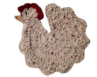 Crochet Chicken Potholders, Made to Order Crochet Potholders, 100% Cotton Potholders, Chicken Theme Kitchen Decor, Potholders, Chicken Decor