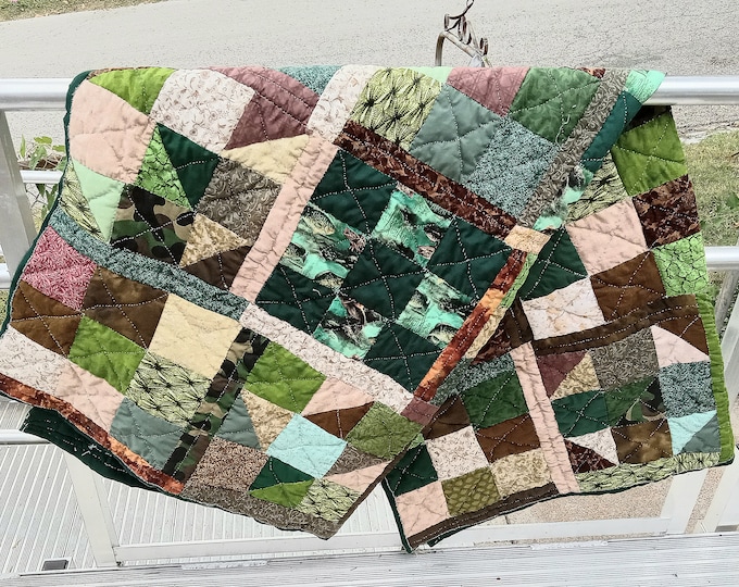 Handmade 64"x49" Bass and Rainbow Trout Theme Quilt