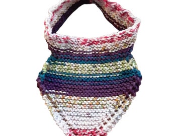 Hand Knit Baby Bib, Multicolor Variegated Knit, 3-6 Month