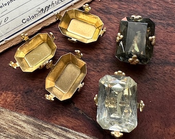 真鍮製八角形セッティング（フルール・ド・リスデザイン） – アメリカ製 – 18 x 13 mm – 4個セット