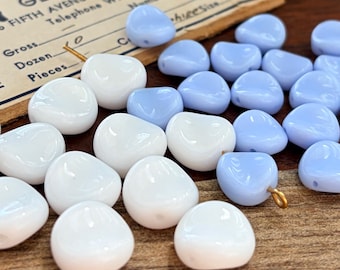 Vintage West Germany Glass Beads, Twisted Coin Beads, Opaque White 12 mm or Baby Blue 10 mm, Round Disc Beads, Jewelry Making (6pcs)