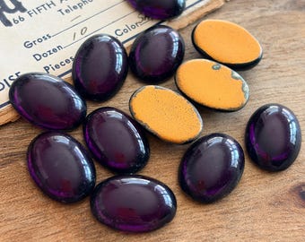 Vintage West German Glass Cabochons 18 x 13 mm, Amethyst Oval Foiled Flat Back Cabochons, 10pcs or Full Package 72pcs