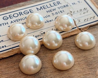 Vintage Japan Acrylic Pearl Cabochons 12 mm, Ivory Round Flat Back Cabochons, Thick Pearl Cabochons, 1970s (10pcs)