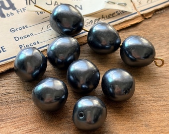 Vintage japońskie koraliki z pereł w stylu barokowym 12 mm, czarne perłowe koraliki akrylowe, perłowe koraliki w kolorze brązu, japońskie koraliki vintage PEARL (12 szt.)