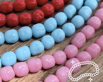 Vintage Japanese Baroque Glass Bead Strand Haskell Style Pink Red Blue Glass Beads 7 – 8 mm Full Strand (48pcs)