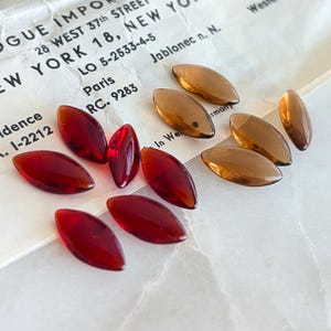Vintage West German Glass Rhinestones 15x7mm Navette Buff Smooth Unfoiled Ruby Red Smoke Topaz (8pcs)