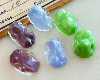 Vintage West German Givre Glass Cabochons 14 x 10 mm, Textured Oval Flat Back Glass Cabochons, Blue Green or Purple (4pcs)