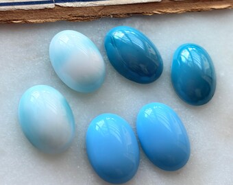 Vintage West German Glass Cabochons 14 x 10 mm, Blue Oval Flat Back Cabochons, White Blue Turquoise or Dark Turquoise (4pcs)