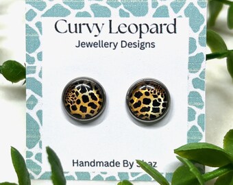 Leopard Print Stud Earrings – 12mm Stainless Steel, Hypoallergenic