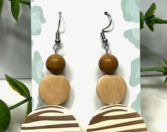 Beige Tiger Print Earrings | Fashion Earrings | Dangle Earrings | Wood Earrings / Light Weight Earrings | Gift for Her/ Animal Print