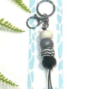 Beaded Key Chain | Bag Charm | Key Ring | Teachers Gift | Polymer Clay Keyring | Key Chain | Gift | Black and White Key Ring | Key Charm