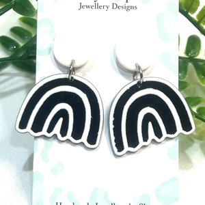 Black and White Rainbow Arch Earrings | Drop Earrings | Arch Acrylic Earrings | Statement Earrings | Womens Earrings | Gift for Her | Stud