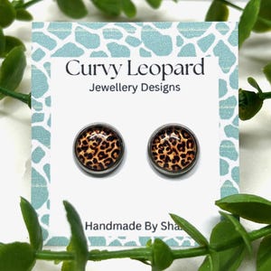 12mm Animal Print Cabochon Stud Earrings - Hypoallergenic, Stainless Steel, Push Back - Bold Lightweight Earrings for Women - Leopard Print