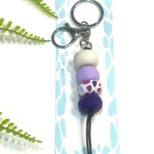 Beaded Key Chain | Bag Charm | Key Ring | Teachers Gift | Polymer Clay Keyring | Key Chain | Gift | Purple Key Ring | Key Charm