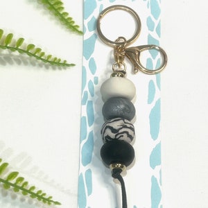 Beaded Key Chain | Bag Charm | Key Ring | Teachers Gift | Polymer Clay Keyring | Key Chain | Gift | Black and White Key Ring | Key Charm