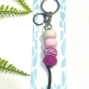 Beaded Key Chain | Bag Charm | Key Ring | Teachers Gift | Polymer Clay Keyring | Key Chain | Gift | Pink Key Ring | Key Charm