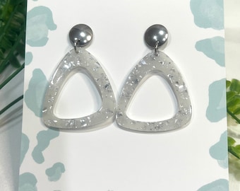 Sparkle Acrylic Dangle Earrings | White & Silver, Surgical Steel