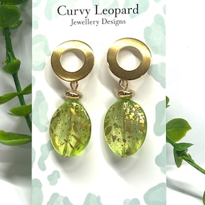 Lime Grün & Gold Acryl Ohrringe | Statement Ohrringe | Damen Schmuck | Ohrringe | Mode Ohrringe